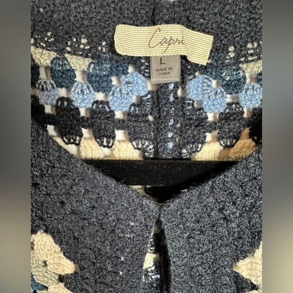 Capri Navy White Gray Granny Square Women's Sweater Size Large - Picture 4 of 8
